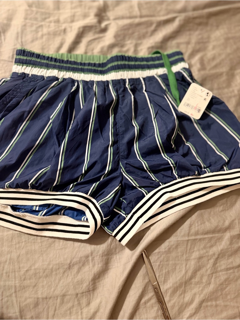 FP Movement by Free People Navy Blue Striped Athletic Shorts